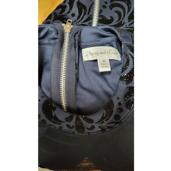 Honey & Rose Halter Mini Dress Party Cocktail Bodycon Floral Velvet Navy Blue - Picture 6 of 9